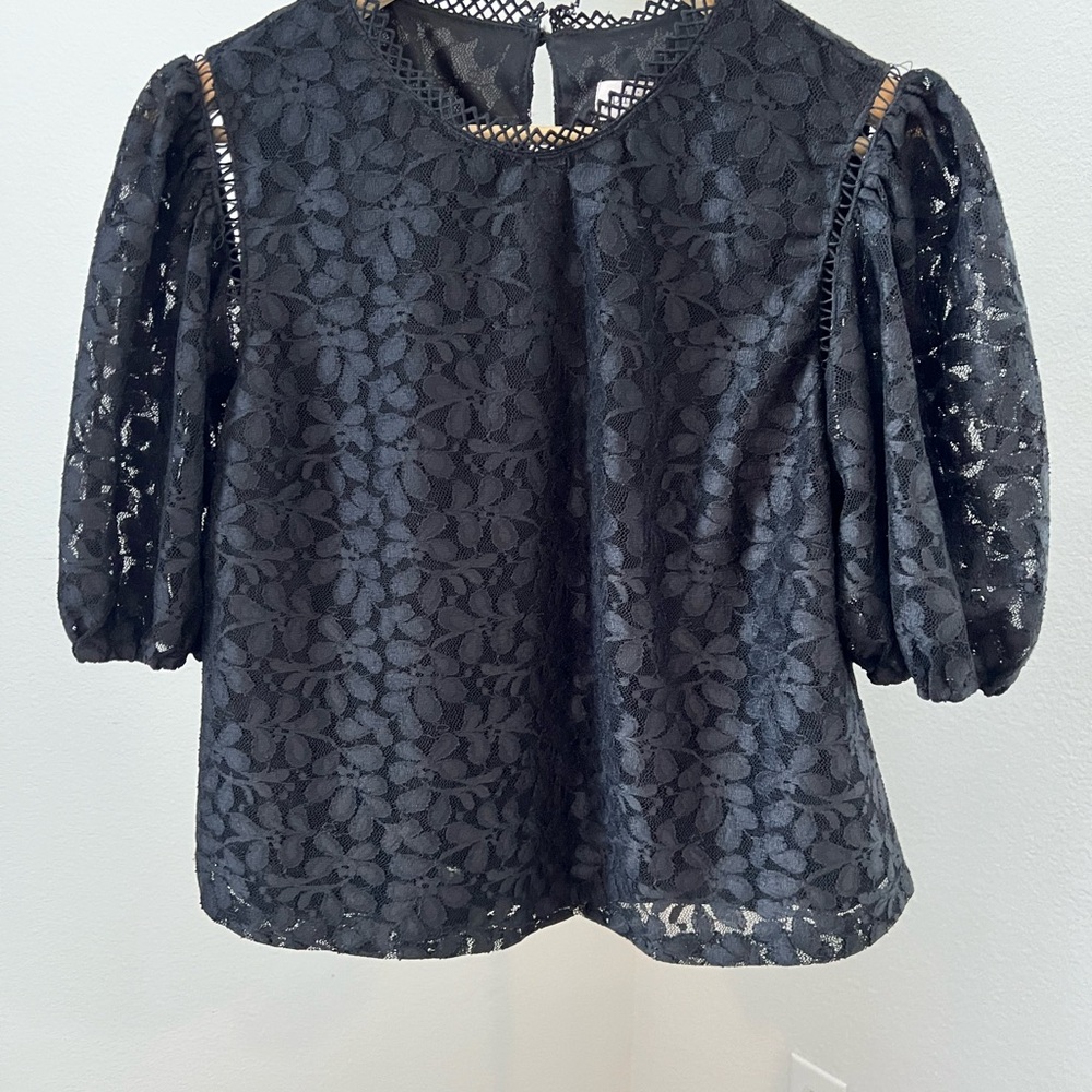 Philosophy Black Boxy Blouse with Puff Sleeves and Peter Pan Collar